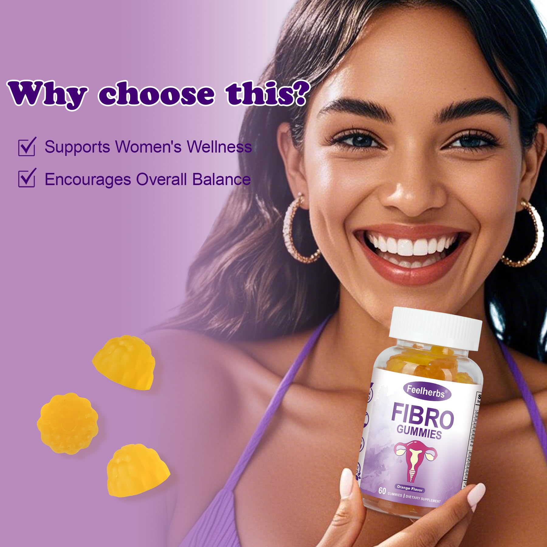 Feelherbs Fibro Gummies for Women, Pack of 2, Multivitamin Inositol Gummies with Inositol, Biotin, Vitamins A, C, D3, E, B6, B12, 60 Gummies Per Bottle - dailyvitalstore