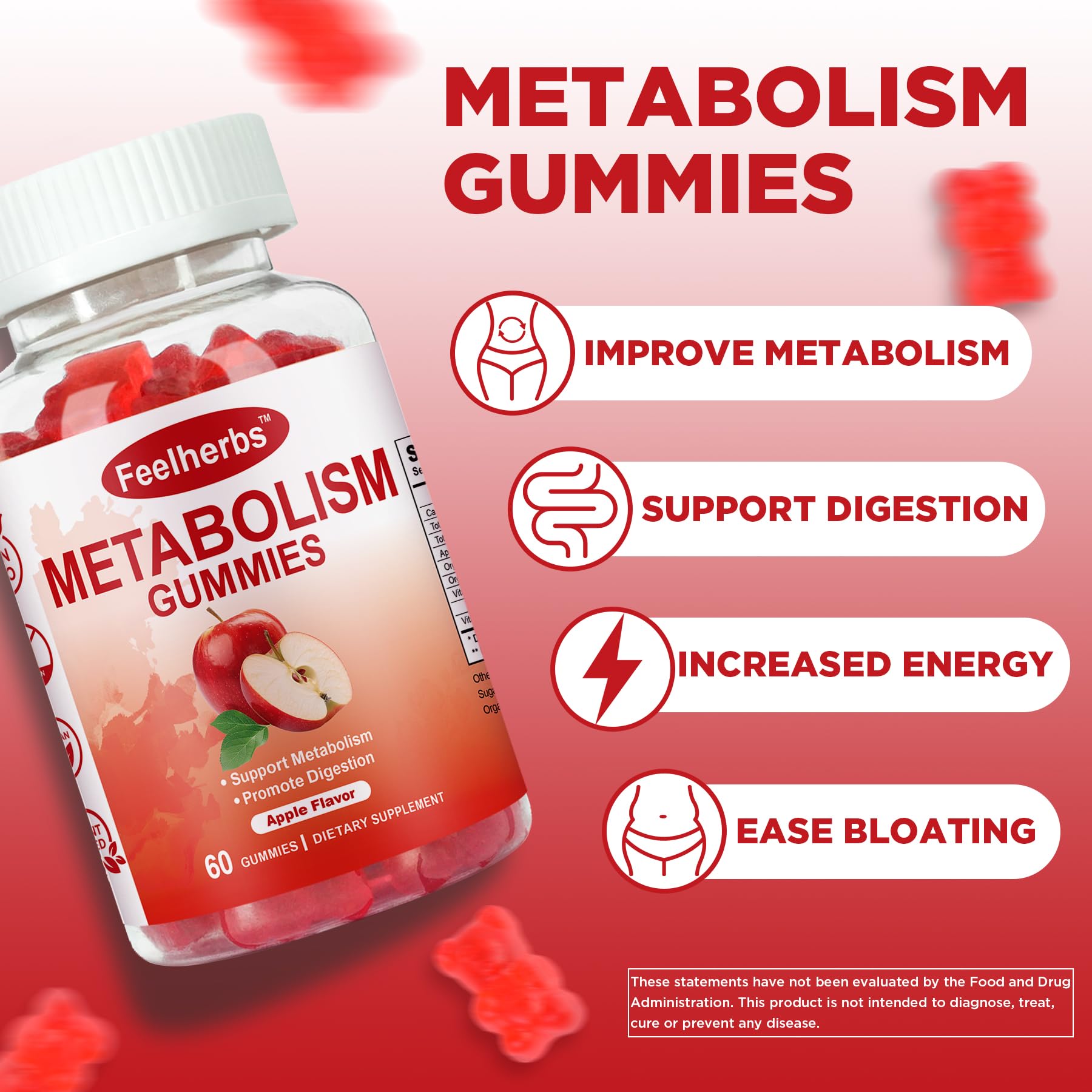 Feelherbs Metabolism Gummies for Women and Men Digestion & Energy, 60 Count Apple Cider Vinegar Gummies with Vitamin B12 & Beet Root, Chewable Keto ACV Vitamin for Metabolism & Detox Cleanse - dailyvitalstore