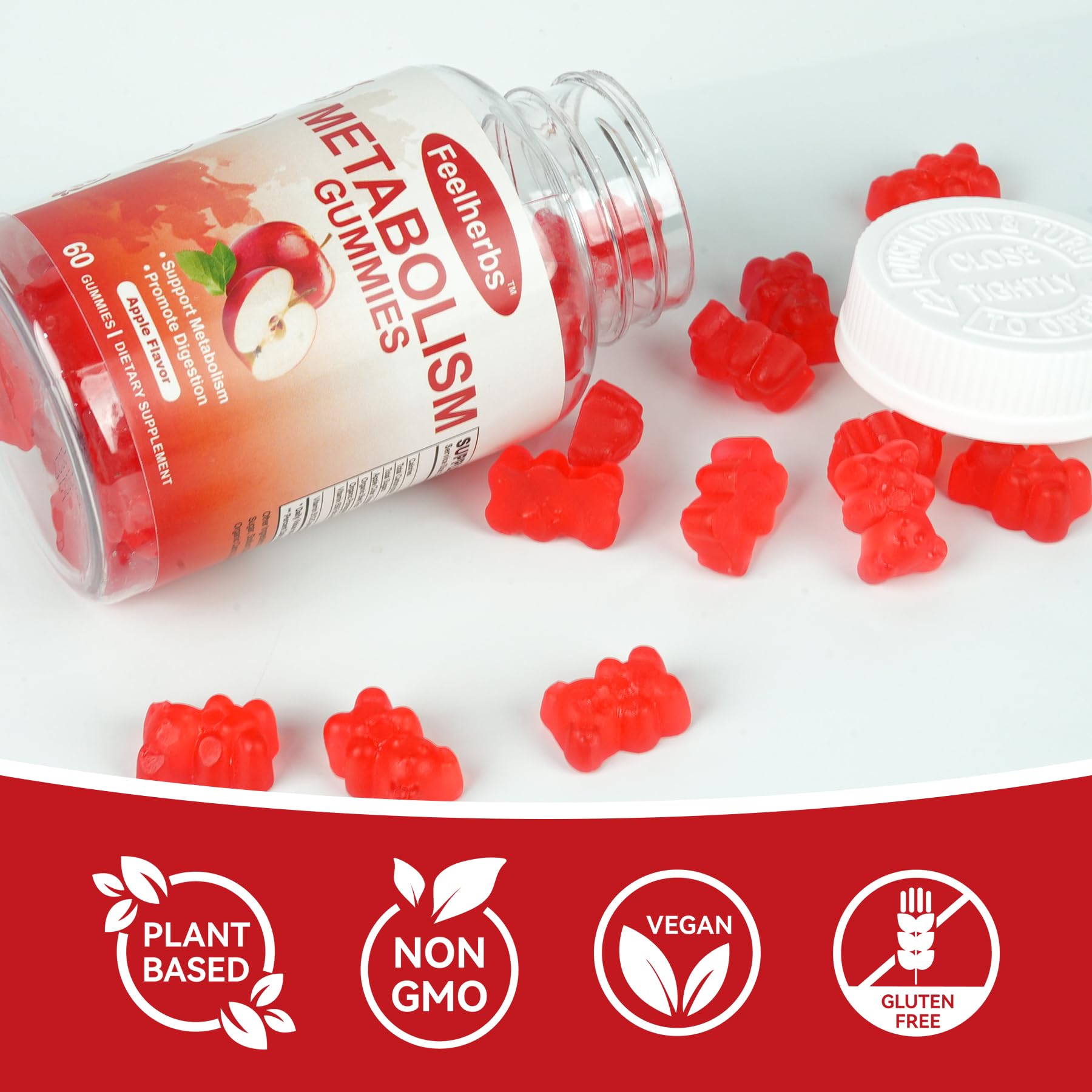 Feelherbs Metabolism Gummies for Women and Men Digestion & Energy, 60 Count Apple Cider Vinegar Gummies with Vitamin B12 & Beet Root, Chewable Keto ACV Vitamin for Metabolism & Detox Cleanse - dailyvitalstore
