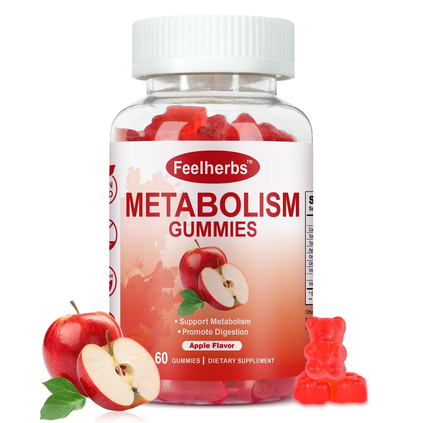 Feelherbs Metabolism Gummies for Women and Men Digestion & Energy, 60 Count Apple Cider Vinegar Gummies with Vitamin B12 & Beet Root, Chewable Keto ACV Vitamin for Metabolism & Detox Cleanse - dailyvitalstore