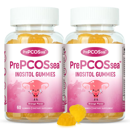 Feelherbs PrePCOSsea Inositol Gummies Vitamins, 2 Pack Orange Flavor Myo-Inositol Vitamin Gummies with Folate, B6, B12 & D-Biotin, 60 Count Soft Chews - dailyvitalstore