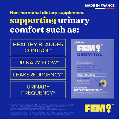 FEM Urovital Bladder Control Supplements - Overactive Bladder, Leakage & Urgency Relief - Non-Hormonal Urinary Tract Health Support for Women - 30 Capsules - dailyvitalstore