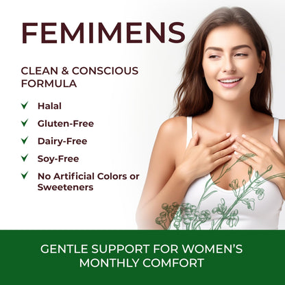 FEMIMENS – PMS Support Supplement for Women – PMS Relief for Women & Menstrual Cramp Relief – Hormonal Balance for Women – Chasteberry Vitex, Ashwagandha, Ginger, Fenugreek – 120 Vegan Capsules - dailyvitalstore