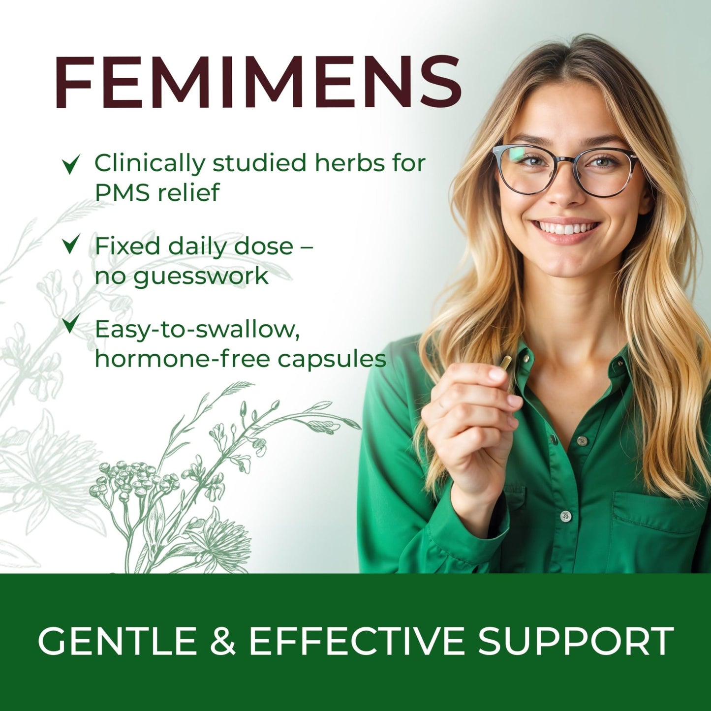 FEMIMENS – PMS Support Supplement for Women – PMS Relief for Women & Menstrual Cramp Relief – Hormonal Balance for Women – Chasteberry Vitex, Ashwagandha, Ginger, Fenugreek – 120 Vegan Capsules - dailyvitalstore