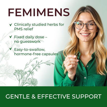FEMIMENS – PMS Support Supplement for Women – PMS Relief for Women & Menstrual Cramp Relief – Hormonal Balance for Women – Chasteberry Vitex, Ashwagandha, Ginger, Fenugreek – 120 Vegan Capsules - dailyvitalstore