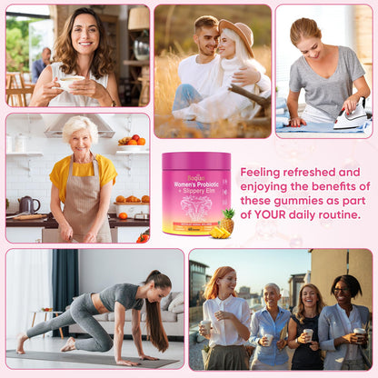 Feminine Probiotics Gummies with Slippery Elm - 60 Pineapple Gummies for Women ph Balance, Vaginal Probiotics Supports Flora, Gut Health & Immune System, Prebiotics & Lactobacillus Blend (Pineapple) - dailyvitalstore