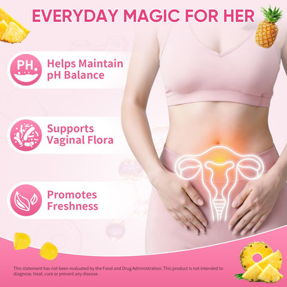 Feminine Probiotics Gummies with Slippery Elm - 60 Pineapple Gummies for Women ph Balance, Vaginal Probiotics Supports Flora, Gut Health & Immune System, Prebiotics & Lactobacillus Blend (Pineapple) - dailyvitalstore