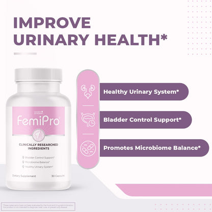 Femipro Bladder Control Supplements for Women & Men, Natural Herb & Probiotic Blend, Supports Urinary Tract Health & Microbiome Balance | Made in USA Non-GMO, 30 Capsules, 1 Month Supply - dailyvitalstore