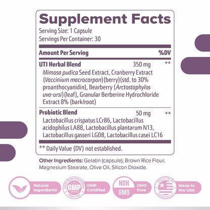 Femipro Bladder Control Supplements for Women & Men, Natural Herb & Probiotic Blend, Supports Urinary Tract Health & Microbiome Balance | Made in USA Non-GMO, 30 Capsules, 1 Month Supply - dailyvitalstore