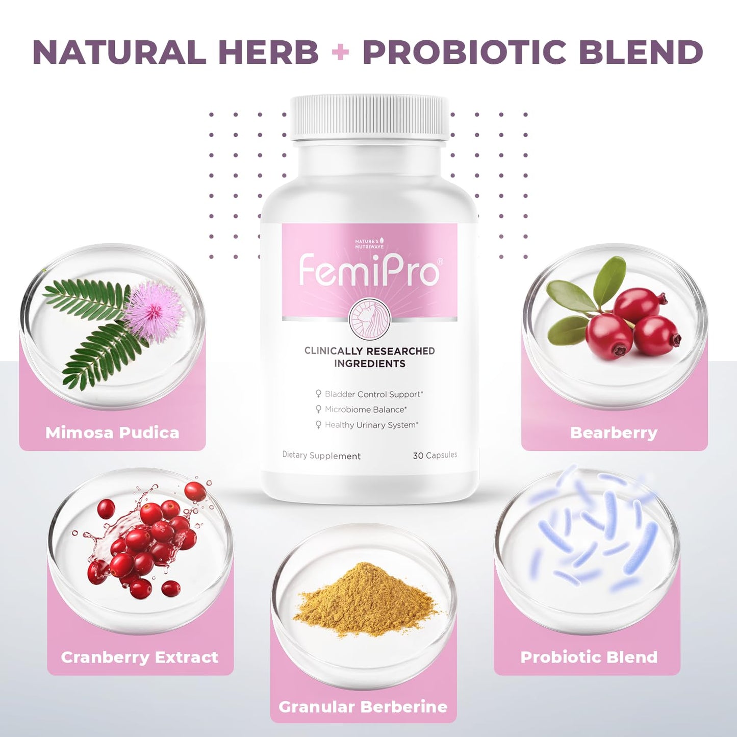 Femipro Bladder Control Supplements for Women & Men, Natural Herb & Probiotic Blend, Supports Urinary Tract Health & Microbiome Balance | Made in USA Non-GMO, 30 Capsules, 1 Month Supply - dailyvitalstore