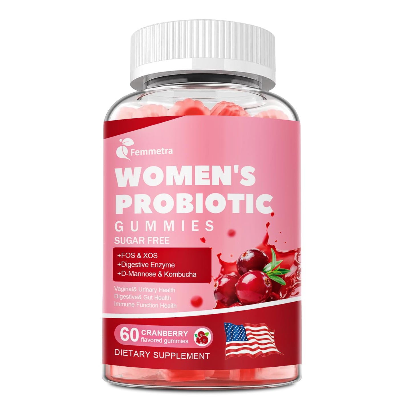 Femmetra 18-in-1 Probiotics for Women with Prebiotics - 200 Billion CFU with Digestive Enzyme, Cranberry, Kombucha - Sugar-Free Vaginal Gummies, - dailyvitalstore