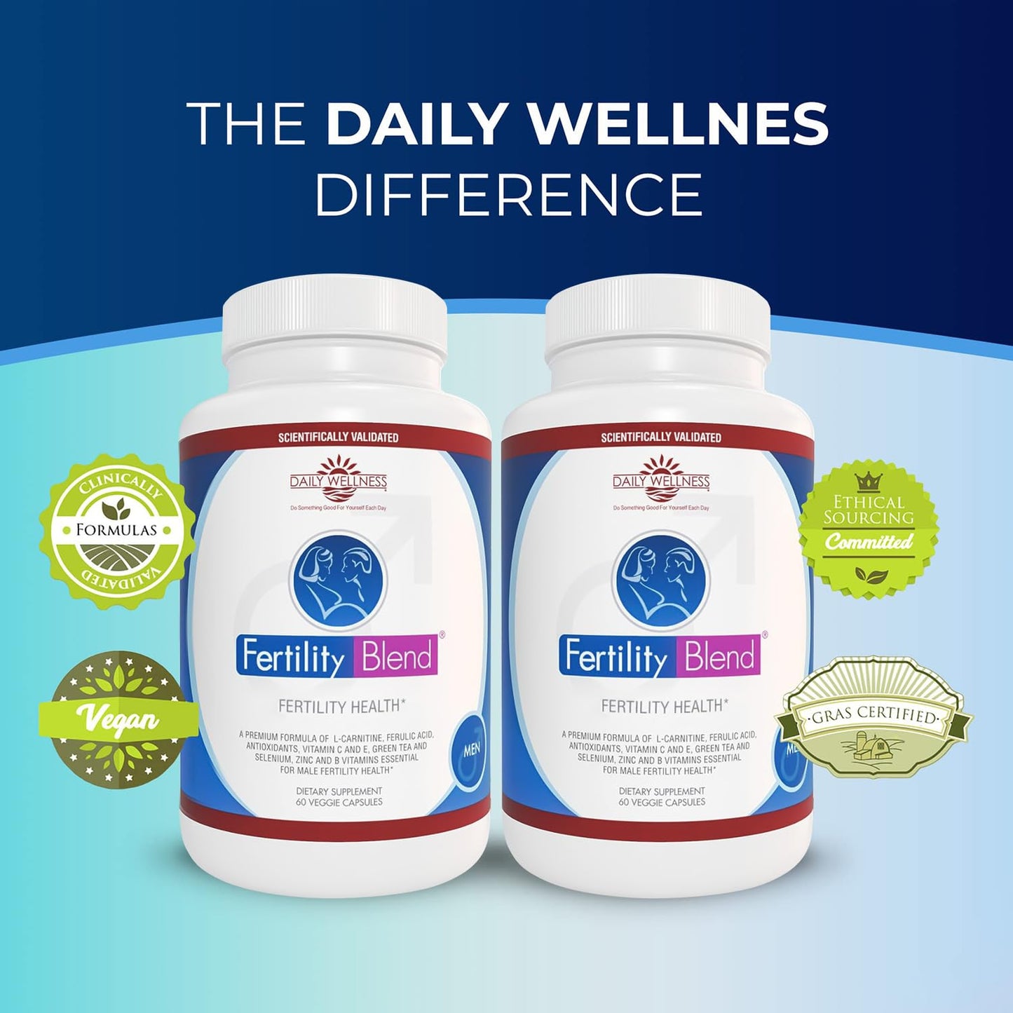 Fertility Blend Daily Wellness for Men - Male Fertility Supplements, Vitamin Blend Pills - Male Count Pre-Conception for Him - Fertility Supplements for Men - 60 Capsules, 2 Pack - dailyvitalstore