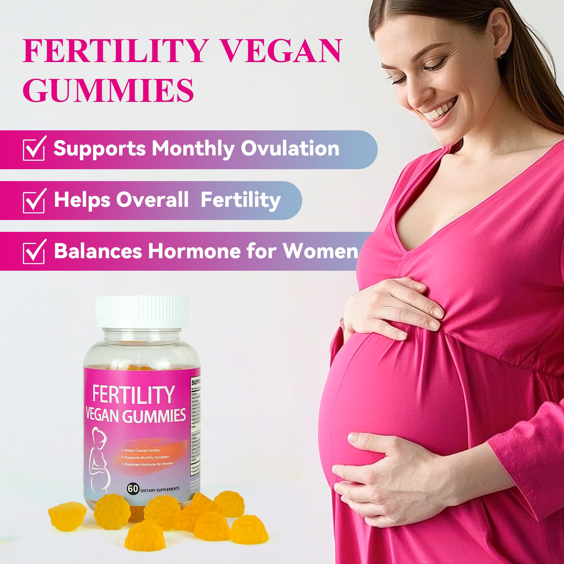 Fertility Gummies for Women to Get Pregnant Fast, Folic Acid Conception Gummies to Boost Fertility for Her, 60 Count Fertility Vitamin Gummy Support Hormone Balance, Ovulation & Period Cycle - dailyvitalstore