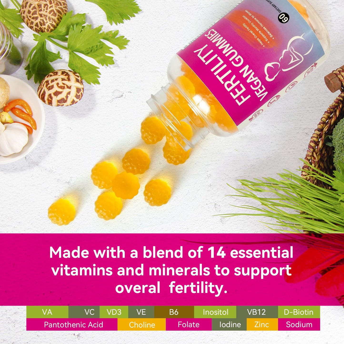 Fertility Gummies for Women to Get Pregnant Fast, Folic Acid Conception Gummies to Boost Fertility for Her, 60 Count Fertility Vitamin Gummy Support Hormone Balance, Ovulation & Period Cycle - dailyvitalstore