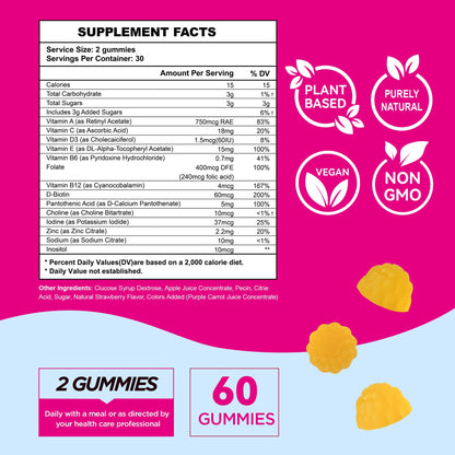 Fertility Gummies for Women to Get Pregnant Fast, Folic Acid Conception Gummies to Boost Fertility for Her, 60 Count Fertility Vitamin Gummy Support Hormone Balance, Ovulation & Period Cycle - dailyvitalstore