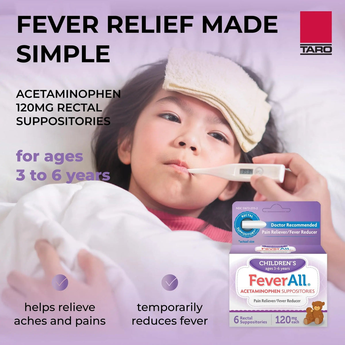 Feverall Infant Acetaminophen Suppositories 6 Rectal Suppositories 120 mg Each Pain Reliever/Fever Reducer. Paraben Free, No Artificial Colors or Other preservatives. Ages 3-6 Years - dailyvitalstore