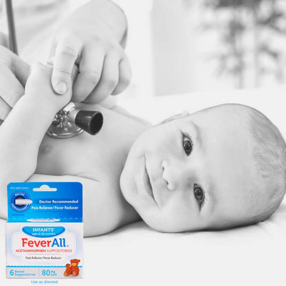 Feverall Infant Acetaminophen Suppositories 6 Rectal Suppositories 80mg Each Pain Reliever/Fever Reducer. Paraben Free, No Artificial Colors or Other preservatives. Ages 6-36 Months (Pack of 2) - dailyvitalstore
