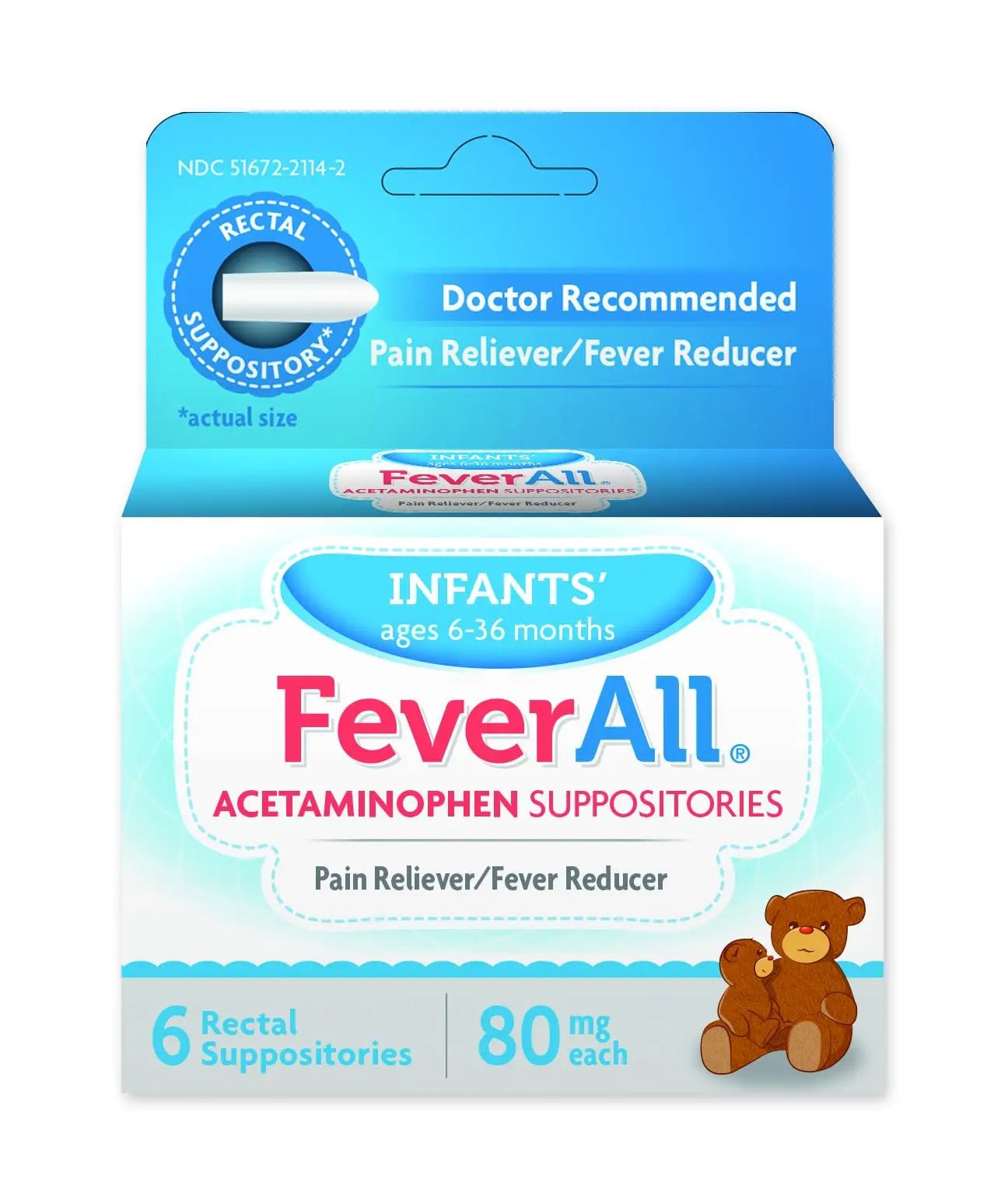 Feverall Infant Acetaminophen Suppositories 6 Rectal Suppositories 80mg Each Pain Reliever/Fever Reducer. Paraben Free, No Artificial Colors or Other preservatives. Ages 6-36 Months - dailyvitalstore