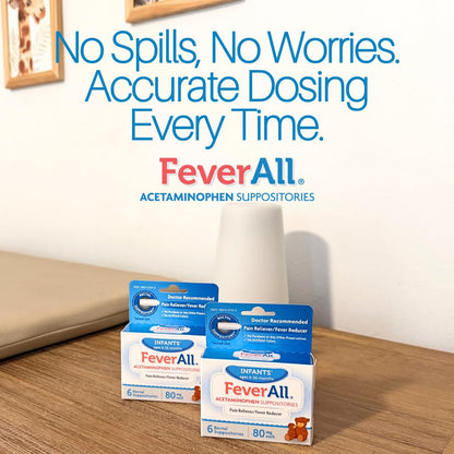 Feverall Infant Acetaminophen Suppositories 6 Rectal Suppositories 80mg Each Pain Reliever/Fever Reducer. Paraben Free, No Artificial Colors or Other preservatives. Ages 6-36 Months (Pack of 2) - dailyvitalstore