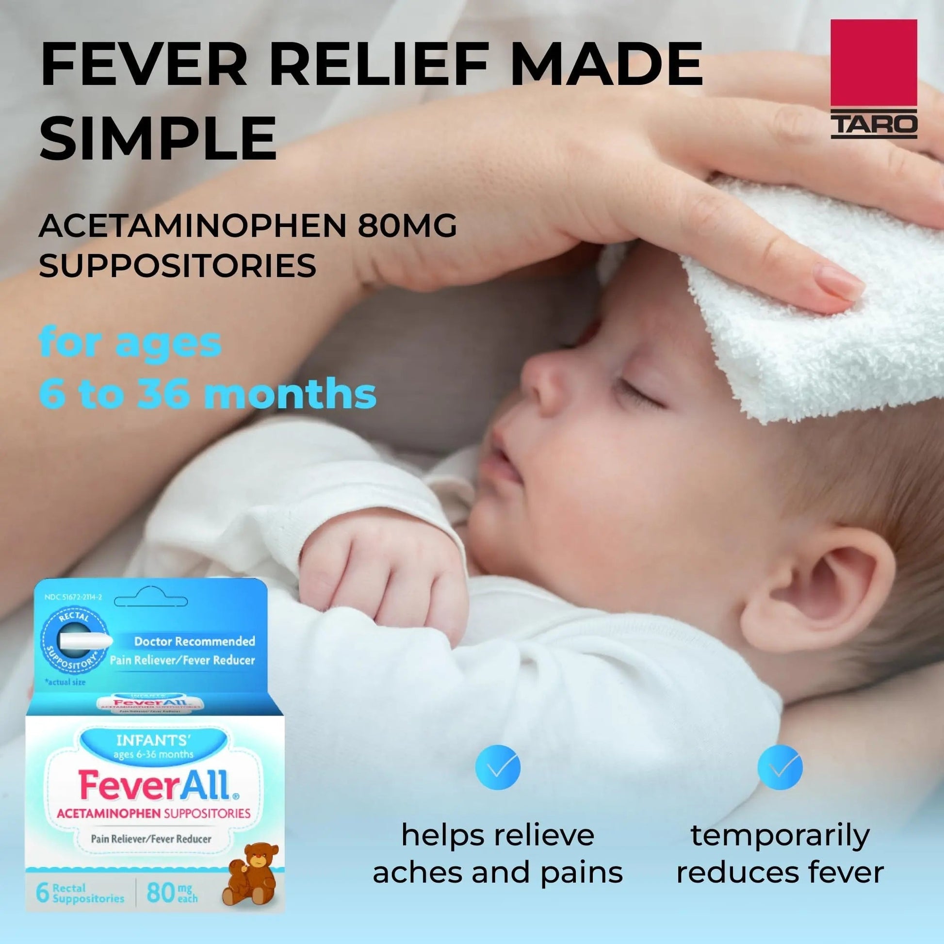Feverall Infant Acetaminophen Suppositories 6 Rectal Suppositories 80mg Each Pain Reliever/Fever Reducer. Paraben Free, No Artificial Colors or Other preservatives. Ages 6-36 Months - dailyvitalstore