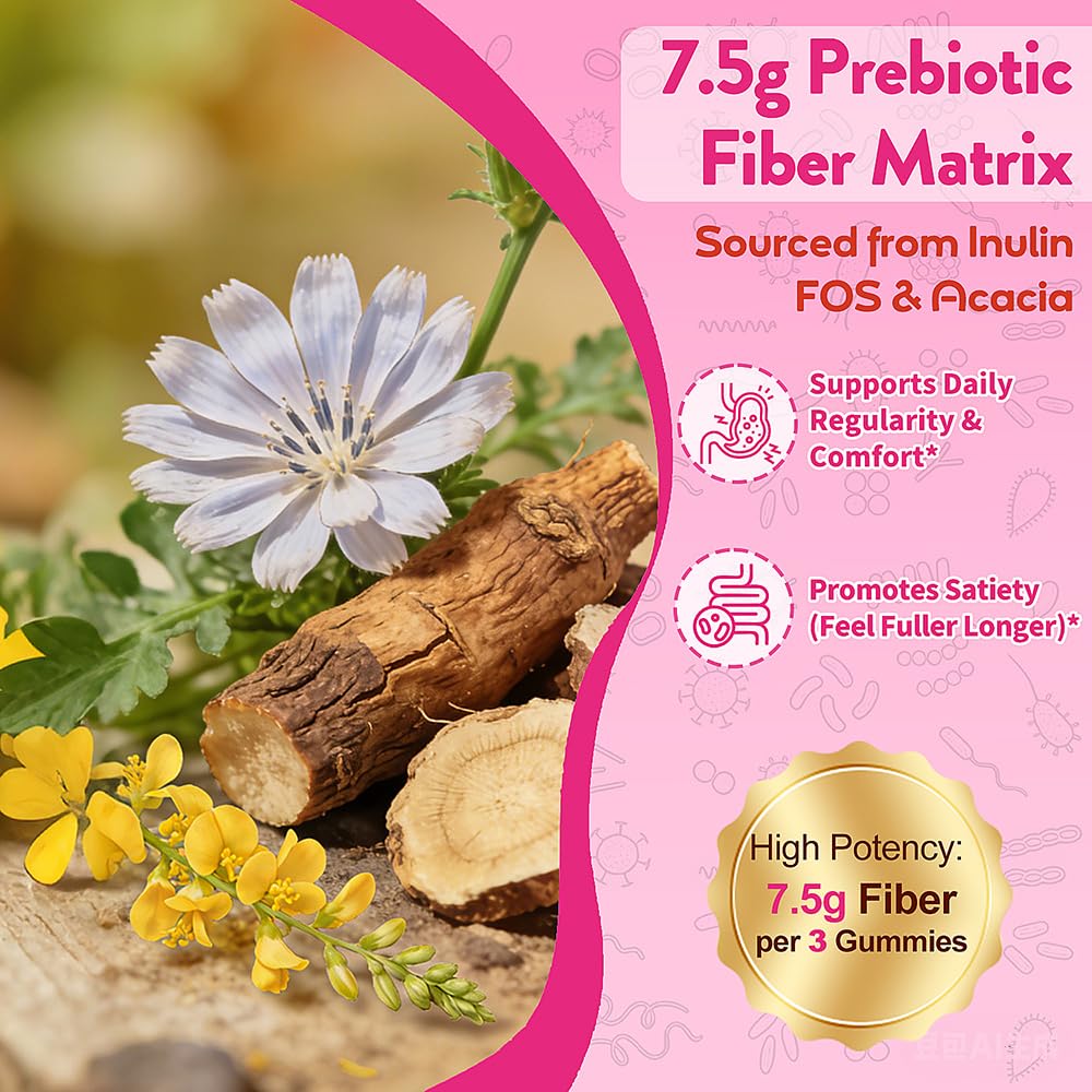 Fiber Gummies 7500mg, Probiotics & Digestive Enzymes, Sugar-Free, Vegan & Gluten-Free Supplement for Gut Health, Bloating Support & Regularity) - dailyvitalstore