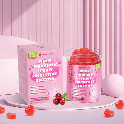 Fiber Gummies 7500mg, Probiotics & Digestive Enzymes, Sugar-Free, Vegan & Gluten-Free Supplement for Gut Health, Bloating Support & Regularity, - dailyvitalstore