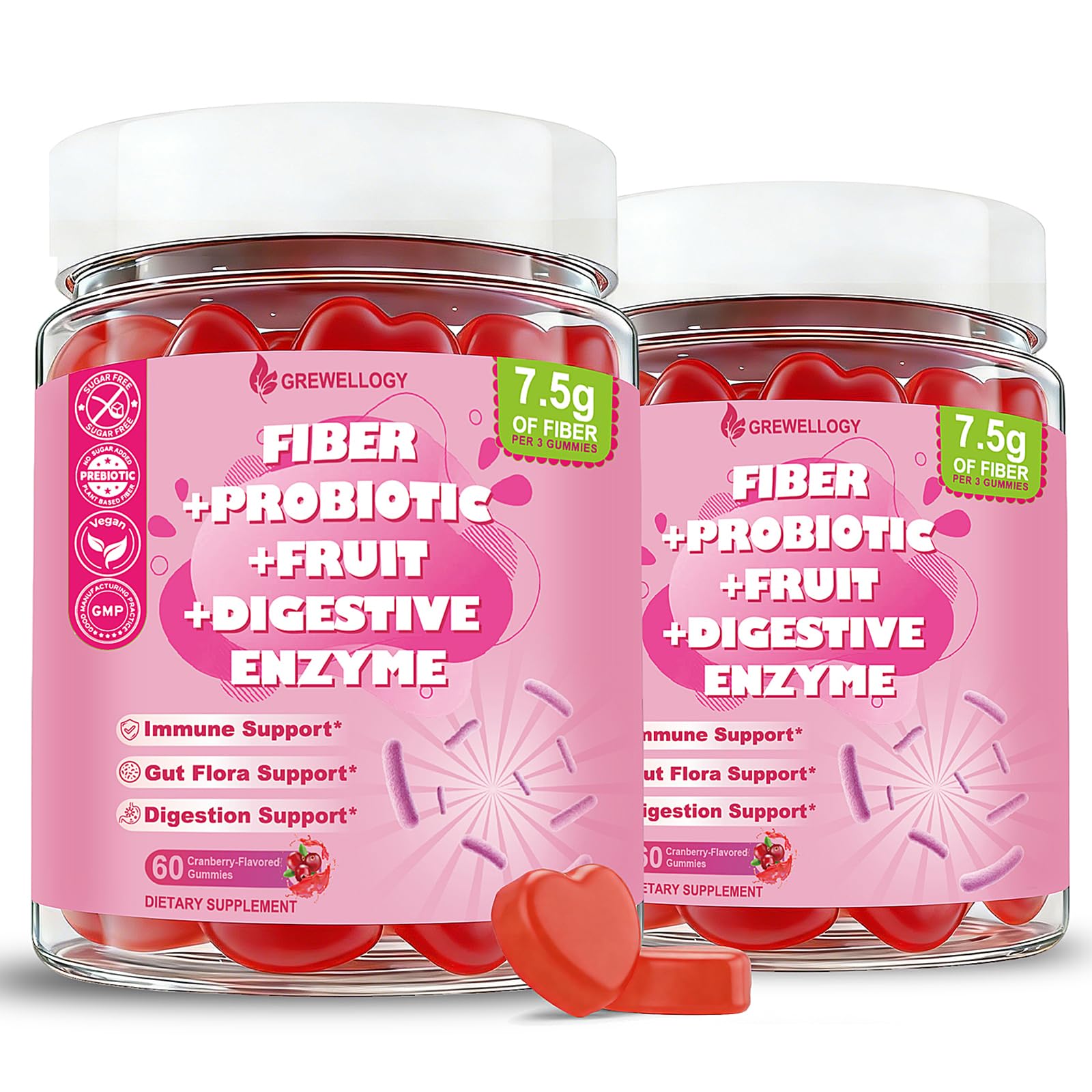 Fiber Gummies 7500mg, Probiotics & Digestive Enzymes, Sugar-Free, Vegan & Gluten-Free Supplement for Gut Health, Bloating Support & Regularity, - dailyvitalstore