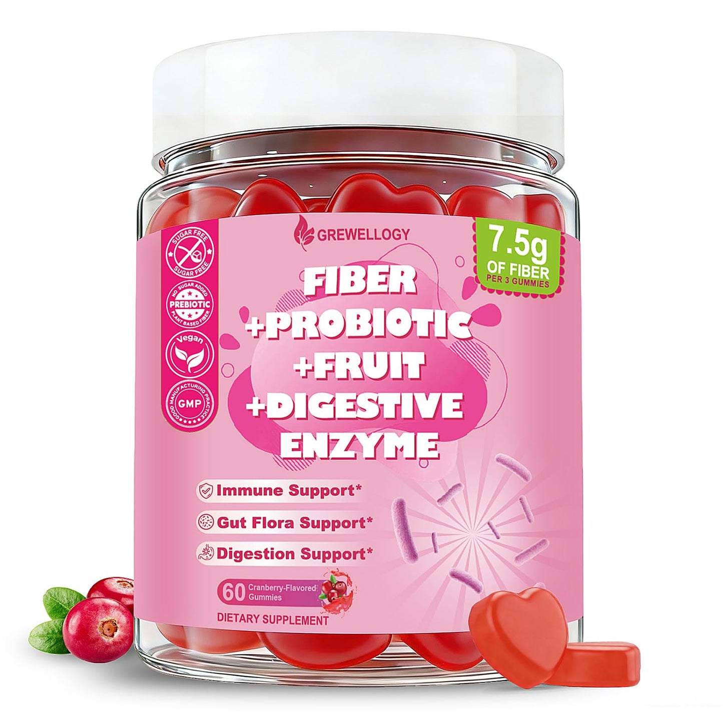 Fiber Gummies 7500mg, Probiotics & Digestive Enzymes, Sugar-Free, Vegan & Gluten-Free Supplement for Gut Health, Bloating Support & Regularity) - dailyvitalstore