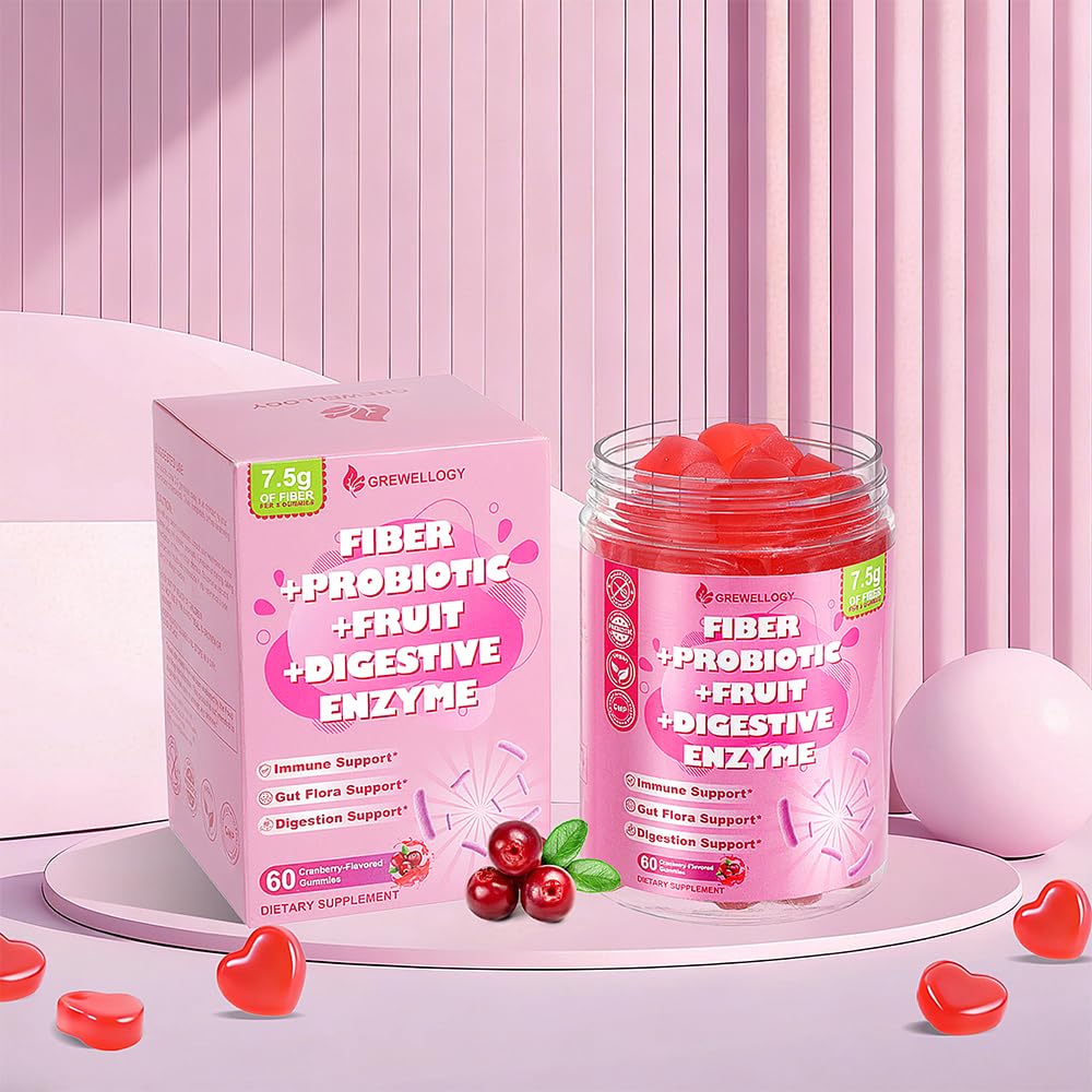 Fiber Gummies 7500mg, Probiotics & Digestive Enzymes, Sugar-Free, Vegan & Gluten-Free Supplement for Gut Health, Bloating Support & Regularity) - dailyvitalstore