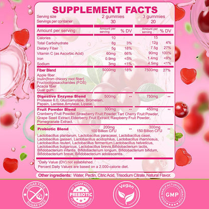 Fiber Gummies 7500mg, Probiotics & Digestive Enzymes, Sugar-Free, Vegan & Gluten-Free Supplement for Gut Health, Bloating Support & Regularity) - dailyvitalstore