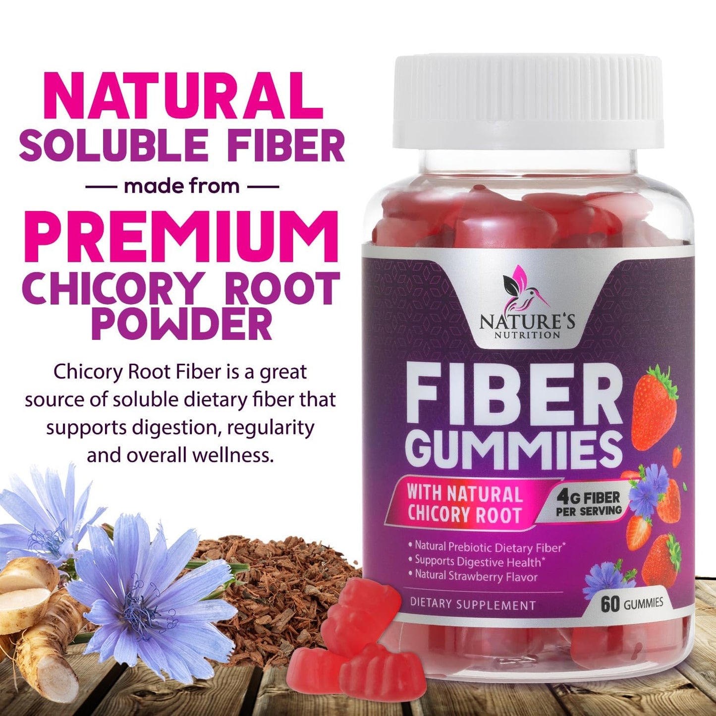 Fiber Gummies for Adults - Soluble Fiber 4g Per Serving - Plant-Based Prebiotic Fiber Supplement for Digestive Health, Gut Health, & Regularity Support - Vegan Gummy - dailyvitalstore
