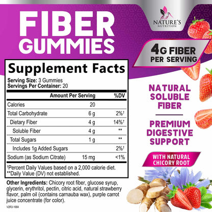 Fiber Gummies for Adults - Soluble Fiber 4g Per Serving - Plant-Based Prebiotic Fiber Supplement for Digestive Health, Gut Health, & Regularity Support - Vegan Gummy - dailyvitalstore