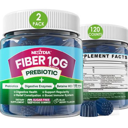 Fiber Gummies for Adults, Sugar Free 10g Prebiotic Fiber Supplement with Digestive Enzymes, Probiotics & 100mg Betaine for Digestive & Gut Health - dailyvitalstore