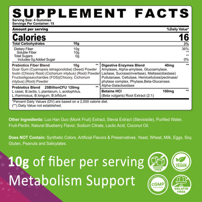 Fiber Gummies for Adults, Sugar Free 10g Prebiotic Fiber Supplement with Digestive Enzymes, Probiotics & 100mg Betaine for Digestive & Gut Health - dailyvitalstore