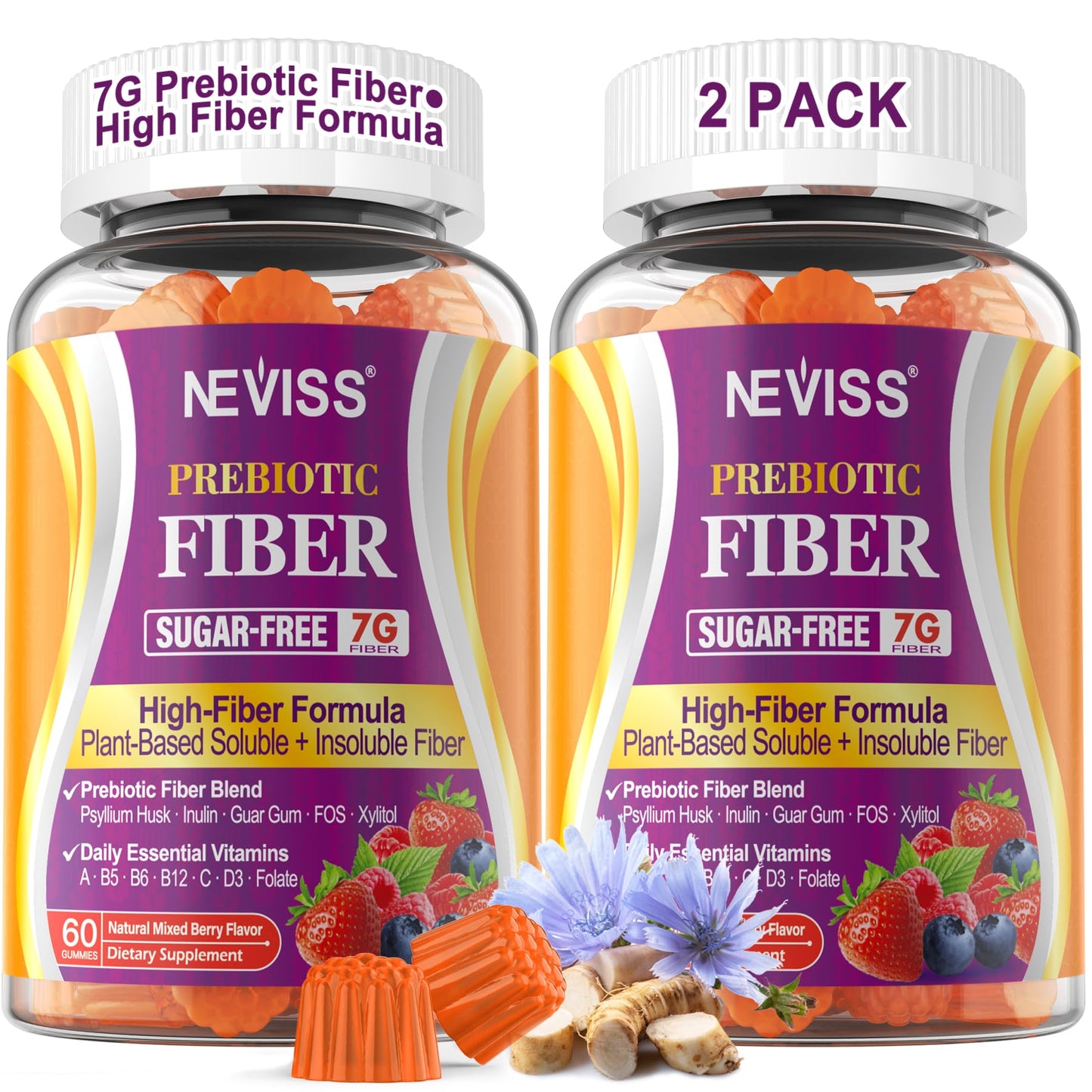 Fiber Gummies for Adults with Psyllium Husk, 7G(Soluble + Insoluble) Daily Prebiotic Fiber with Inulin, FOS, Guar Gum, Multivitamins for Daily Digestive Health, - dailyvitalstore