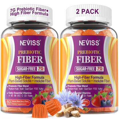 Fiber Gummies for Adults with Psyllium Husk, 7G(Soluble + Insoluble) Daily Prebiotic Fiber with Inulin, FOS, Guar Gum, Multivitamins for Daily Digestive Health, - dailyvitalstore