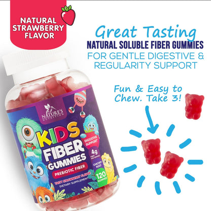Fiber Gummies for Kids 4g Per Serving - Daily Fiber Gummy Supplement for Kids - Soluble Inulin Prebiotic Gummy for Digestive Health Support - Plant-Based Regularity - dailyvitalstore