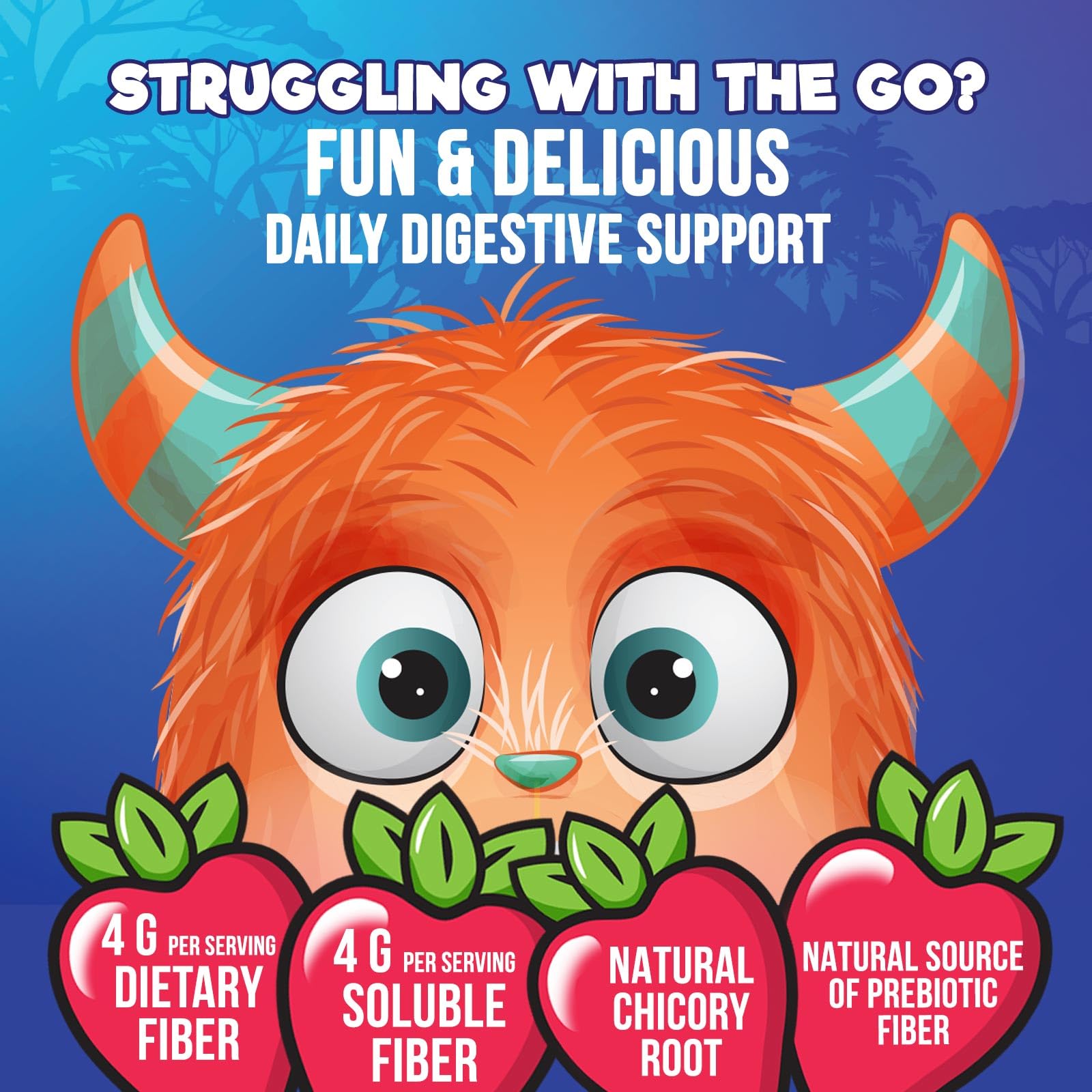 Fiber Gummies for Kids 4g Per Serving - Daily Fiber Gummy Supplement for Kids - Soluble Inulin Prebiotic Gummy for Digestive Health Support - Plant-Based Regularity - dailyvitalstore