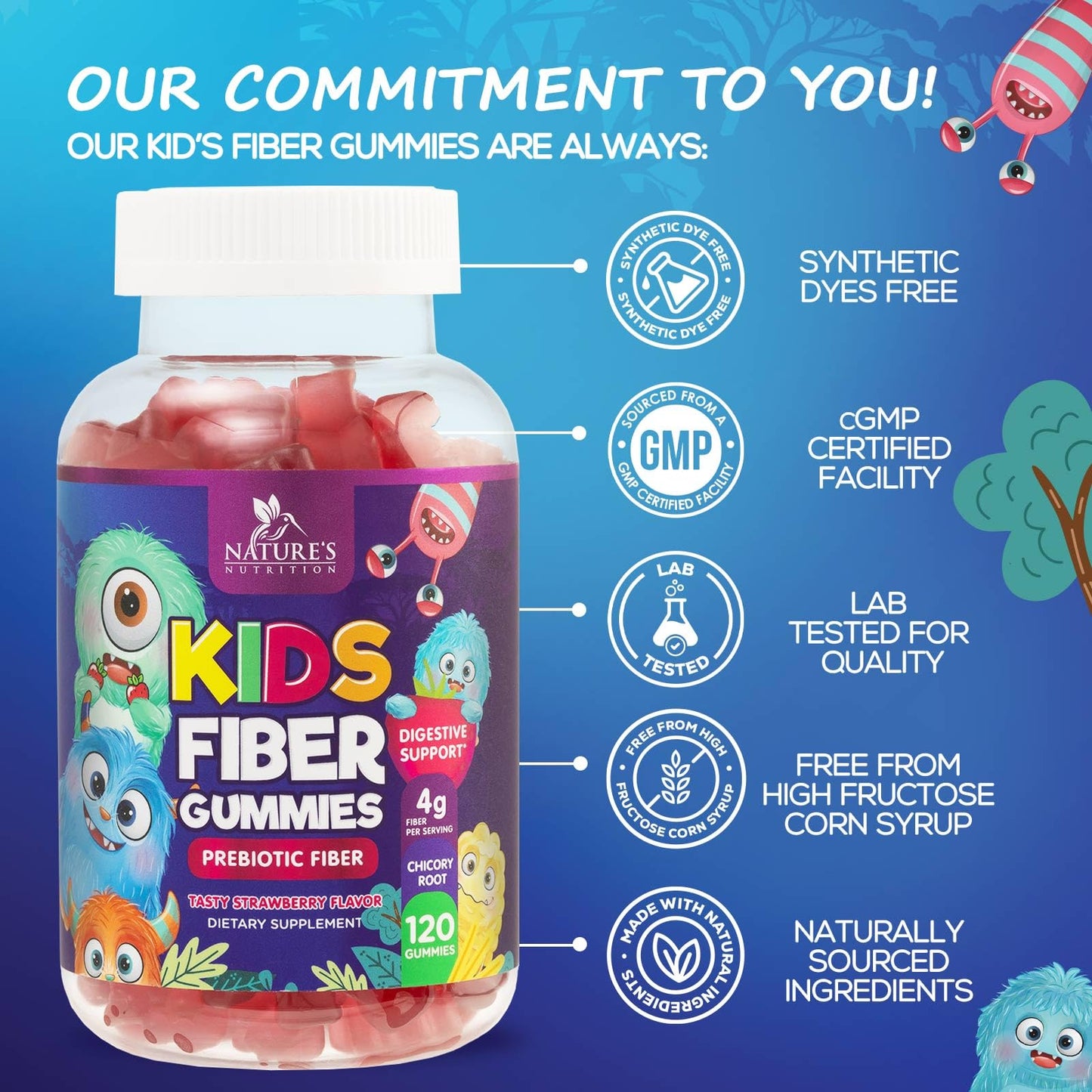 Fiber Gummies for Kids 4g Per Serving - Daily Fiber Gummy Supplement for Kids - Soluble Inulin Prebiotic Gummy for Digestive Health Support - Plant-Based Regularity - dailyvitalstore