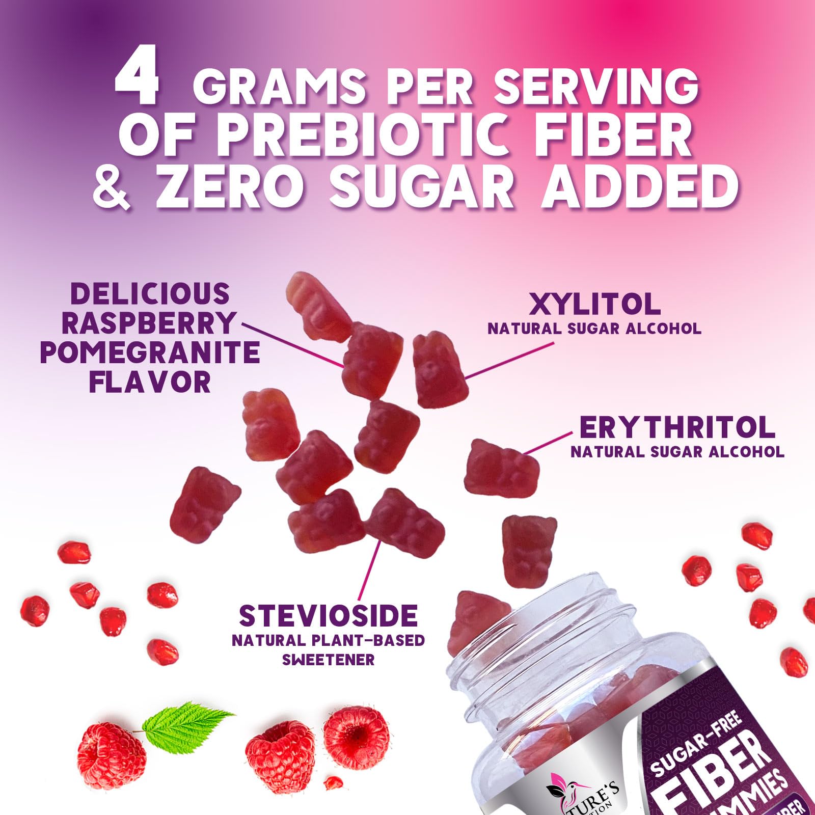 Fiber Gummies – Sugar Free Prebiotic Plant-Based Fiber 4g per Serving Supplement - Improved Soluble Formula Supports Digestive Health & Regularity - Non-GMO, - dailyvitalstore