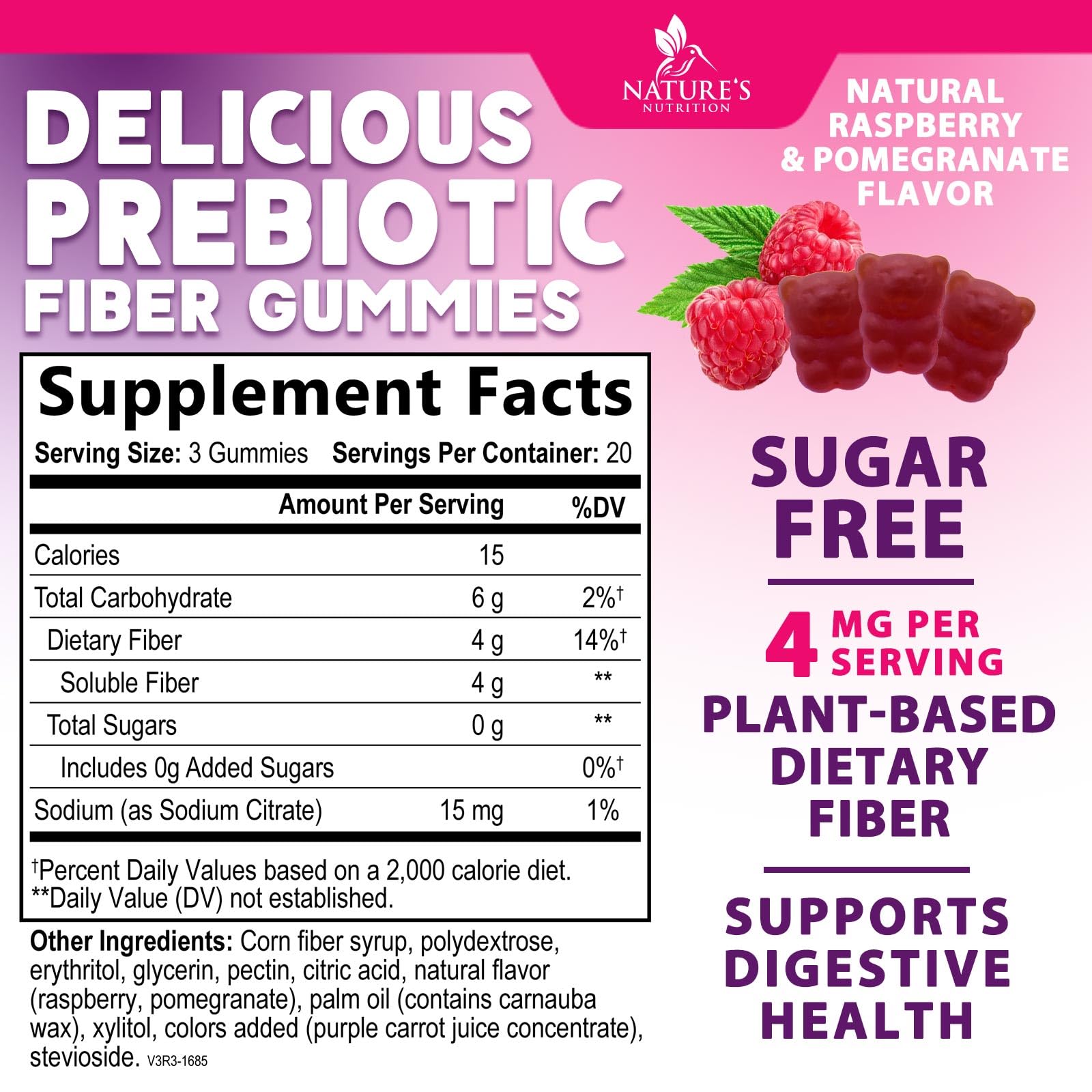 Fiber Gummies – Sugar Free Prebiotic Plant-Based Fiber 4g per Serving Supplement - Improved Soluble Formula Supports Digestive Health & Regularity - Non-GMO, - dailyvitalstore