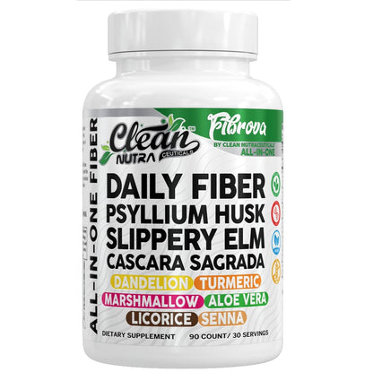 Fiber Supplement Capsules Slippery Elm Psyllium Husk Cascara Sagrada Dandelion Root Turmeric Supplement Aloe Vera Licorice Senna Marshmallow Root Digestive Health Cleanse 90 Pills by Clean Nutra - dailyvitalstore