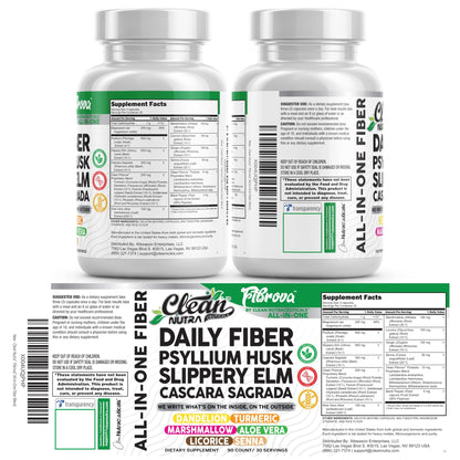 Fiber Supplement Capsules Slippery Elm Psyllium Husk Cascara Sagrada Dandelion Root Turmeric Supplement Aloe Vera Licorice Senna Marshmallow Root Digestive Health Cleanse 90 Pills by Clean Nutra - dailyvitalstore