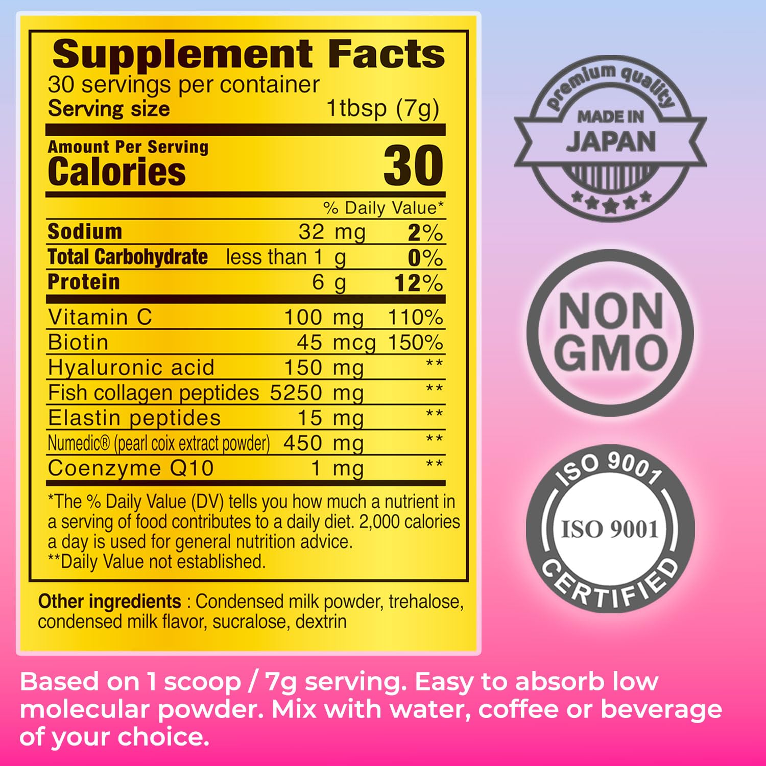FINE JAPAN Premium Marine Collagen Powder with Hyaluronic Acid, CoQ10 & Elastin - Non-GMO - 30 Servings (210g / 7.4oz) Made in Japan - dailyvitalstore