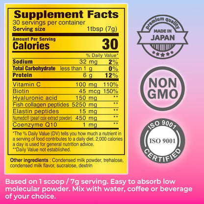 FINE JAPAN Premium Marine Collagen Powder with Hyaluronic Acid, CoQ10 & Elastin - Non-GMO - 30 Servings (210g / 7.4oz) Made in Japan - dailyvitalstore