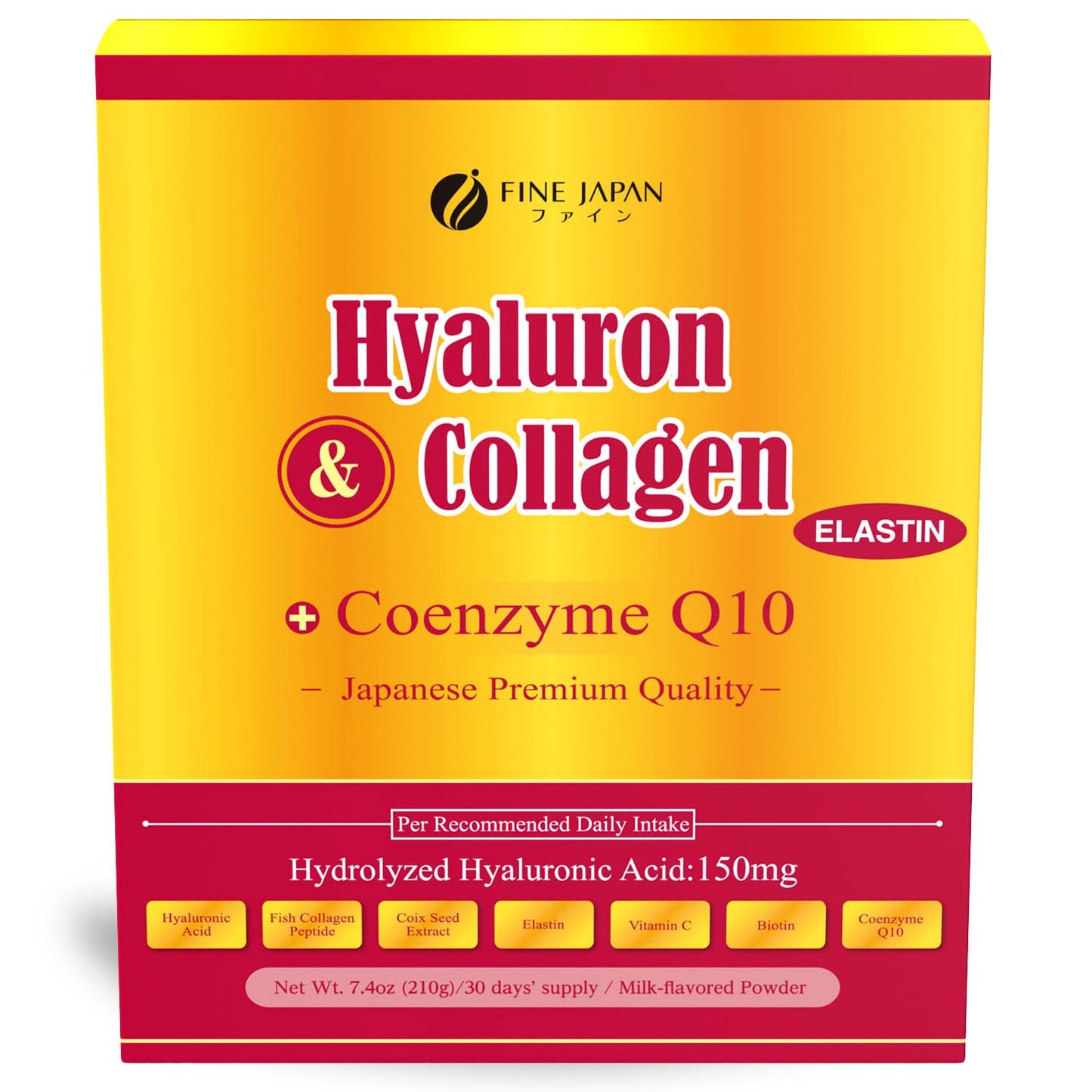FINE JAPAN Premium Marine Collagen Powder with Hyaluronic Acid, CoQ10 & Elastin - Non-GMO - 30 Servings (210g / 7.4oz) Made in Japan - dailyvitalstore