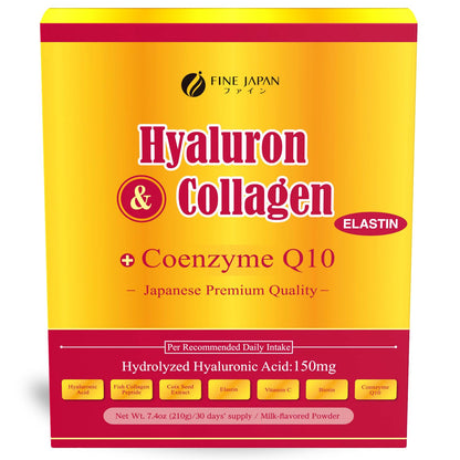 FINE JAPAN Premium Marine Collagen Powder with Hyaluronic Acid, CoQ10 & Elastin - Non-GMO - 30 Servings (210g / 7.4oz) Made in Japan - dailyvitalstore