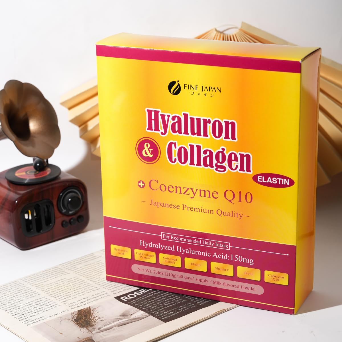 FINE JAPAN Premium Marine Collagen Powder with Hyaluronic Acid, CoQ10 & Elastin - Non-GMO - 30 Servings (210g / 7.4oz) Made in Japan - dailyvitalstore