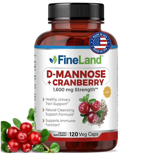 FineLand D-Mannose + Cranberry – 1600mg per Serving – 120 Vegan Capsules – Urinary Tract & Bladder Health Support – Non-GMO, Gluten-Free, Made in USA - dailyvitalstore
