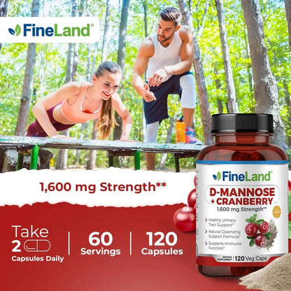 FineLand D-Mannose + Cranberry – 1600mg per Serving – 120 Vegan Capsules – Urinary Tract & Bladder Health Support – Non-GMO, Gluten-Free, Made in USA - dailyvitalstore